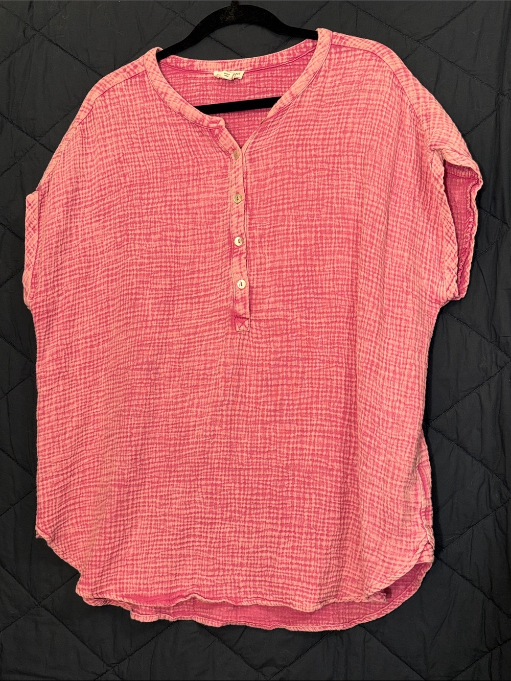 Relaxed Pink Short-Sleeve Henley Tunic